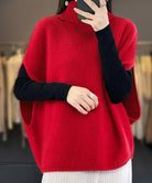 ニットベスト ジレ タートルネック重ね着 レッド