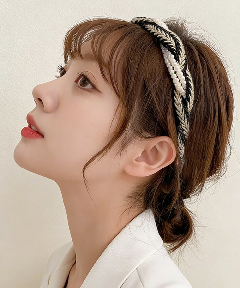 パールカチューシャ 三つ編み ヘアバンド ヘアアレンジグッズ 大人フェミニン髪留め レディース 韓国風ヘアアクセサリー洗顔 痛くない髪飾り 細め おしゃれヘア小物 89QLANG-005
