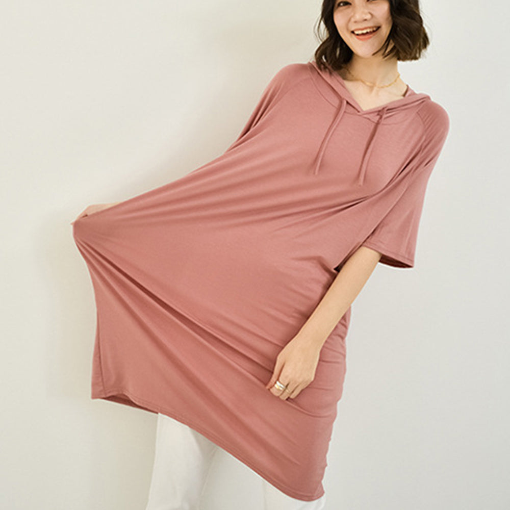 無地 ロング丈 Tシャツ ワンピース 夏 あずき色
