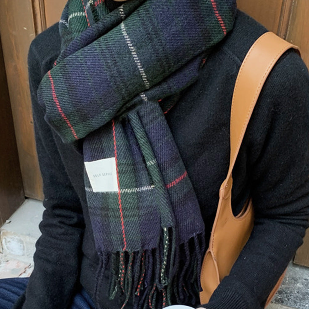 大判マフラー チェック柄 秋冬レディース グリーン