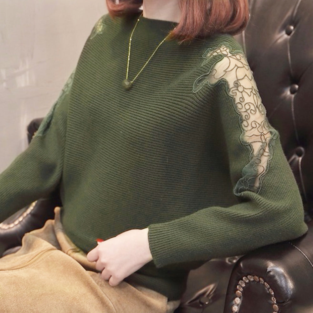 ドルマンニットトップス ボートネック上品 カーキ色