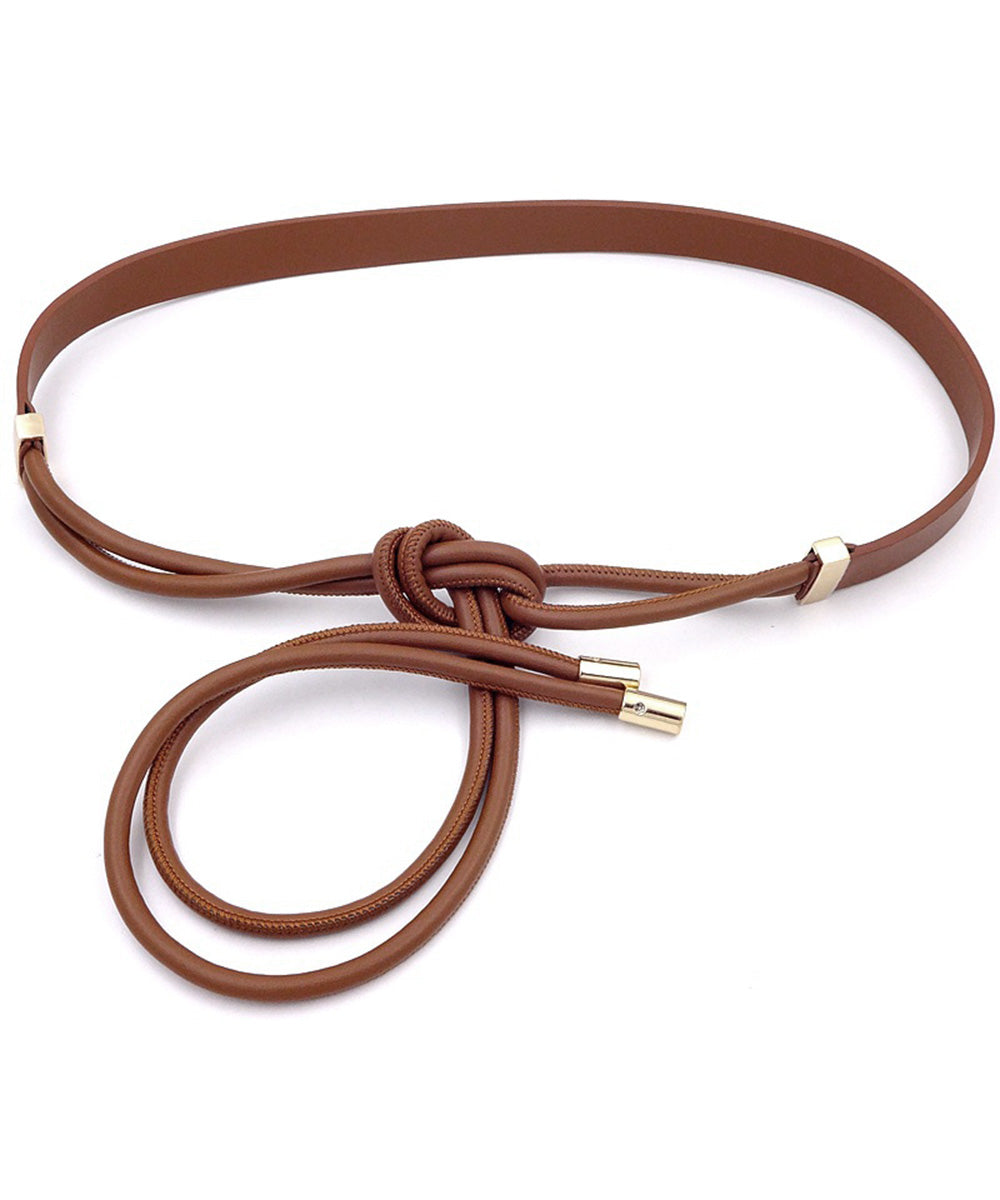 細ベルト ウエストマーク合皮ロープベルト キャメル