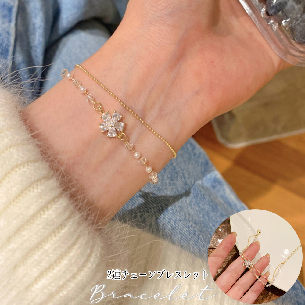 2連チェーンブレスレット レディース上品 詳細画像1