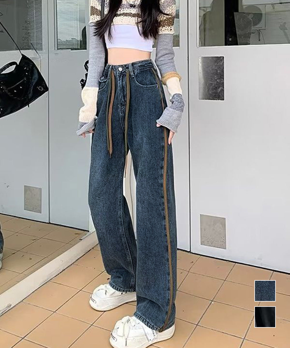 デニムパンツ 長ズボンハイウエスト美脚