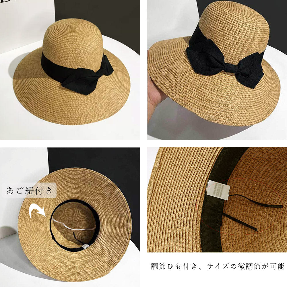 麦わら帽子 ストローハットリボン付き夏帽 詳細画像3