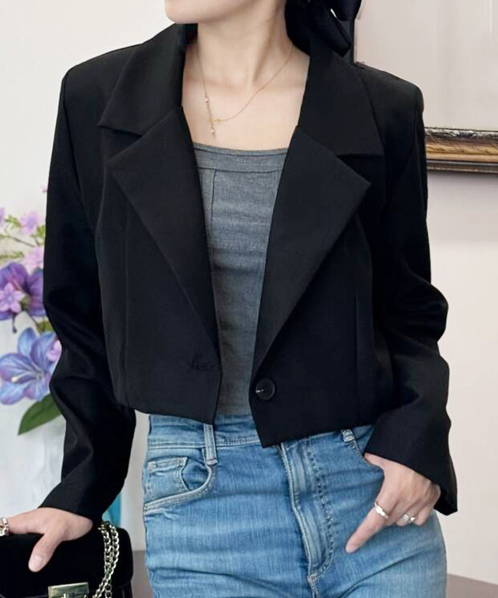 ショート丈テーラードジャケット韓国風秋服 詳細画像1