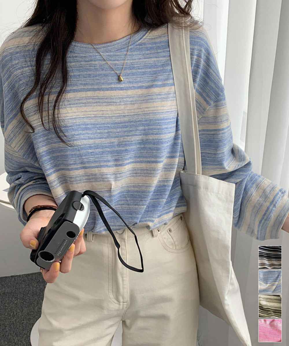 Tシャツ 韓国風 カットソートップス春秋 詳細画像1
