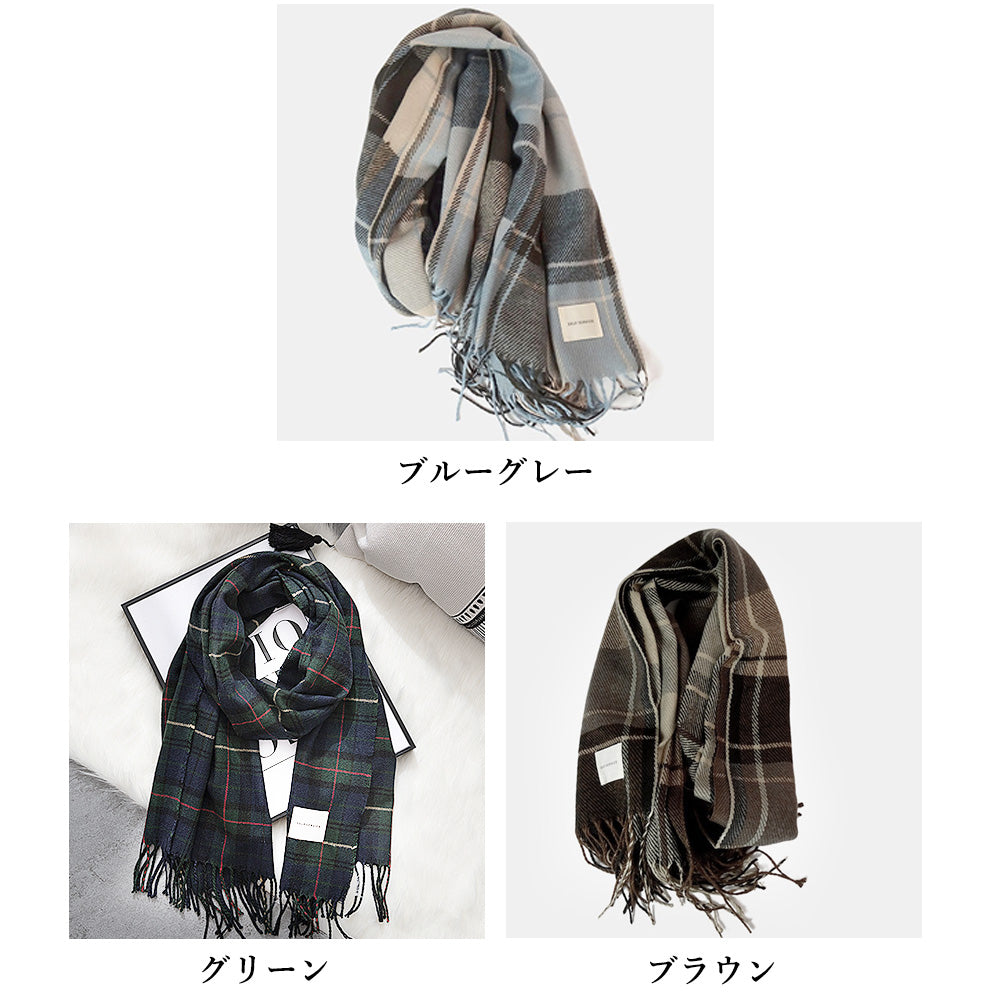 大判マフラー チェック柄 秋冬レディース 詳細画像2