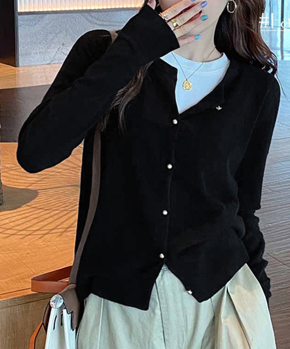 金ボタンショートニットカーディガン韓国風 レディース シンプル ベーシック定番ニット ゴールドボタン羽織り コンパクトニットトップス長袖クルーネックニットセーター 90CHENXINI-028
