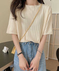 サマーニットトップス半袖 カットソー夏服 薄手リブニットTシャツレディース ベーシックニット着やせトップス 通勤通学 オフィスカジュアル シンプルニットソー着回し 90CHENXINI-030