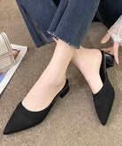 ニットミュールパンプス チャンキーヒール ブラック