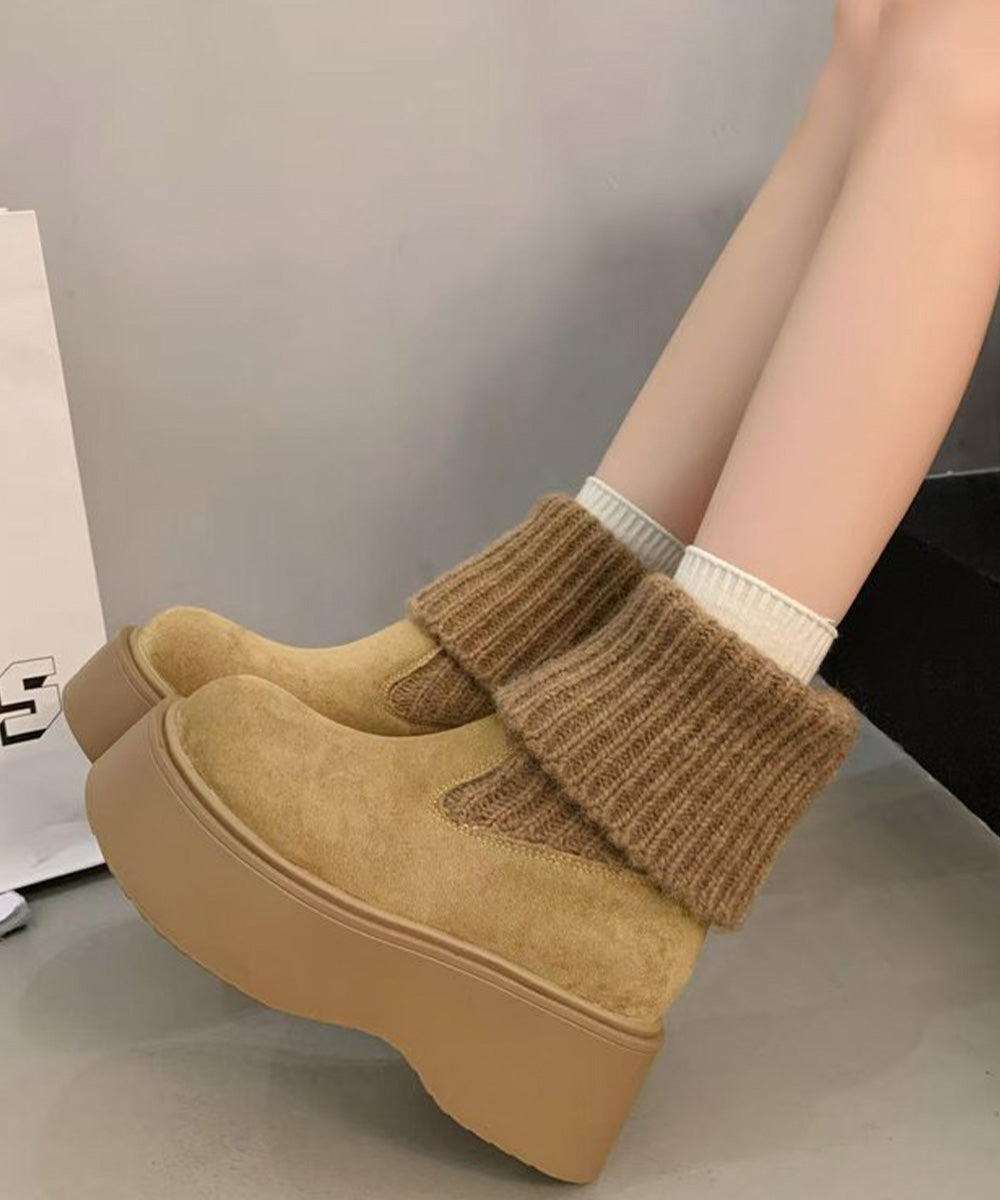 厚底ムートブーツ韓国風ショートブーツ冬靴 キャメル
