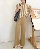 サマーニットセットアップ 韓国 春夏秋服 ダークベージュ