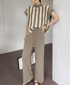 サマーニットセットアップ 韓国 春夏秋服 グレイッシュベージュ