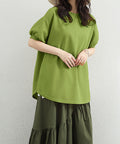 ワッフルTシャツ半袖レディースゆったり夏 大人可愛いワッフルプルオーバー パフスリーブ体型カバートップス カジュアル 裾ラウンドゆるtシャツ 無地カットソー春夏服 90RRT-001