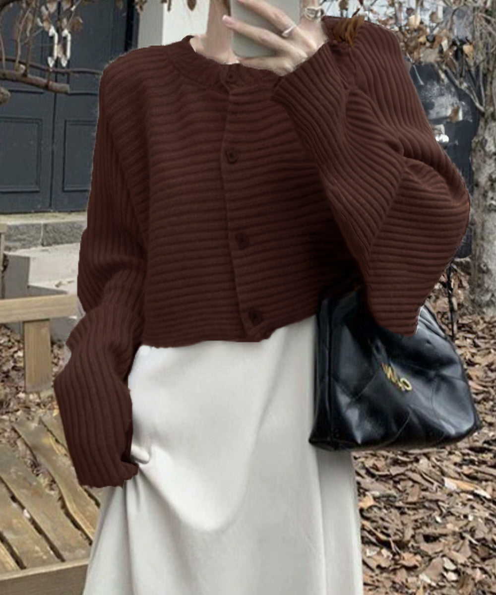 ドルマンニットトップス ショート丈ニット ブラウン