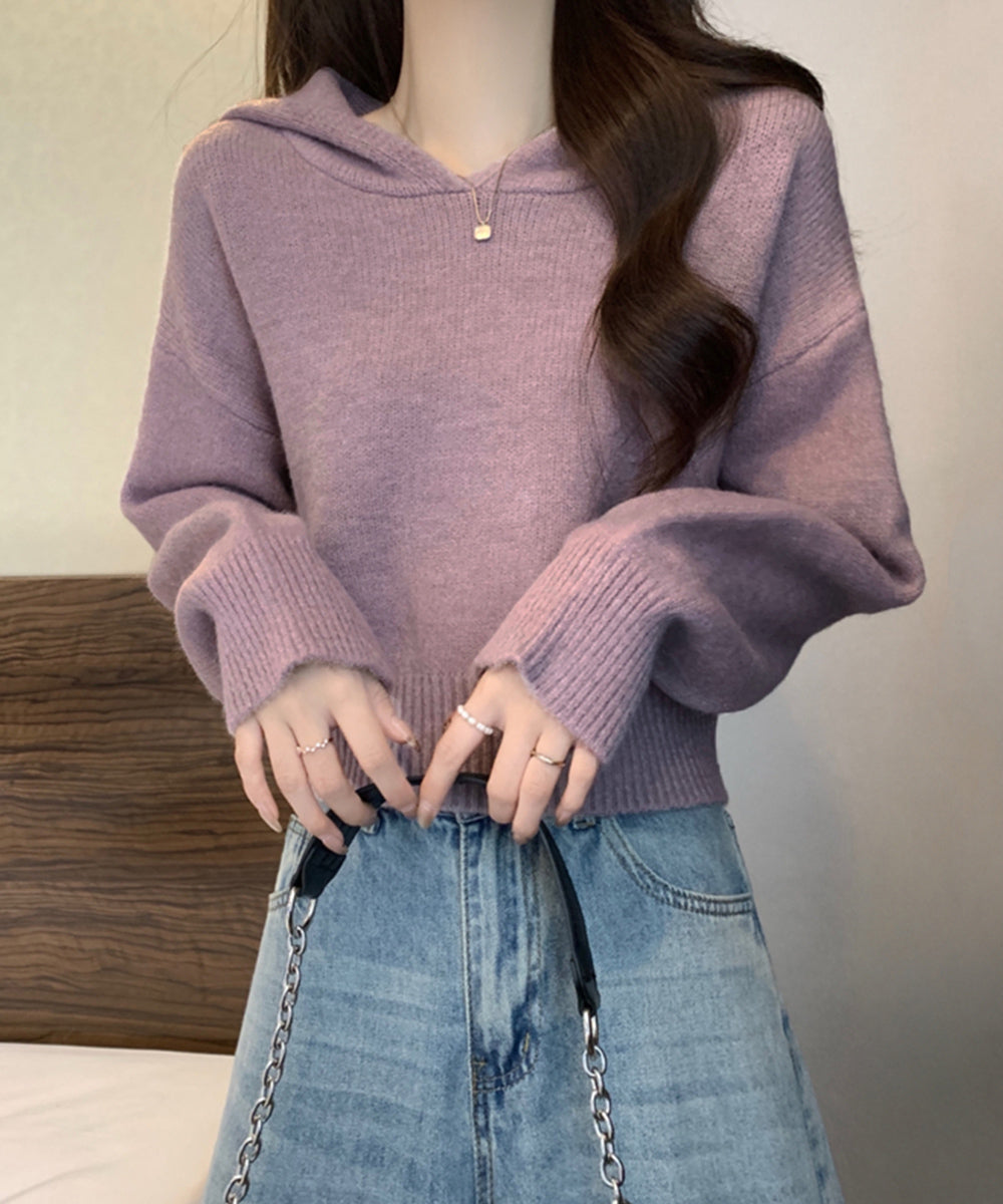 ニットパーカーフード付き ニットセーター レディース 大人可愛い ショート丈フーディー シンプル ニットプルオーバー おしゃれ 無地セーター 秋冬 ニットトップス 90SXIH-004