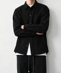 メンズ長袖シャツ綿麻風トップス韓国風秋服 ブラック