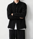 メンズ長袖シャツ綿麻風トップス韓国風秋服 ブラック