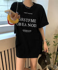 ロゴプリントTシャツ 半袖韓国風トップス ブラック