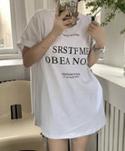 ロゴプリントTシャツ 半袖韓国風トップス ホワイト