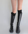 ニーハイソックス 韓国風くしゅくしゅ靴下 ブラック