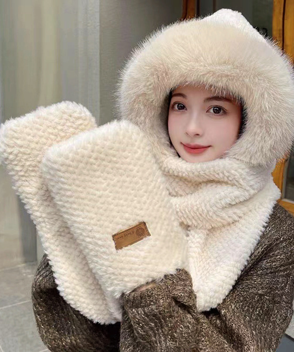 ニット帽子 マフラー手袋一体型ファー帽子 詳細画像9