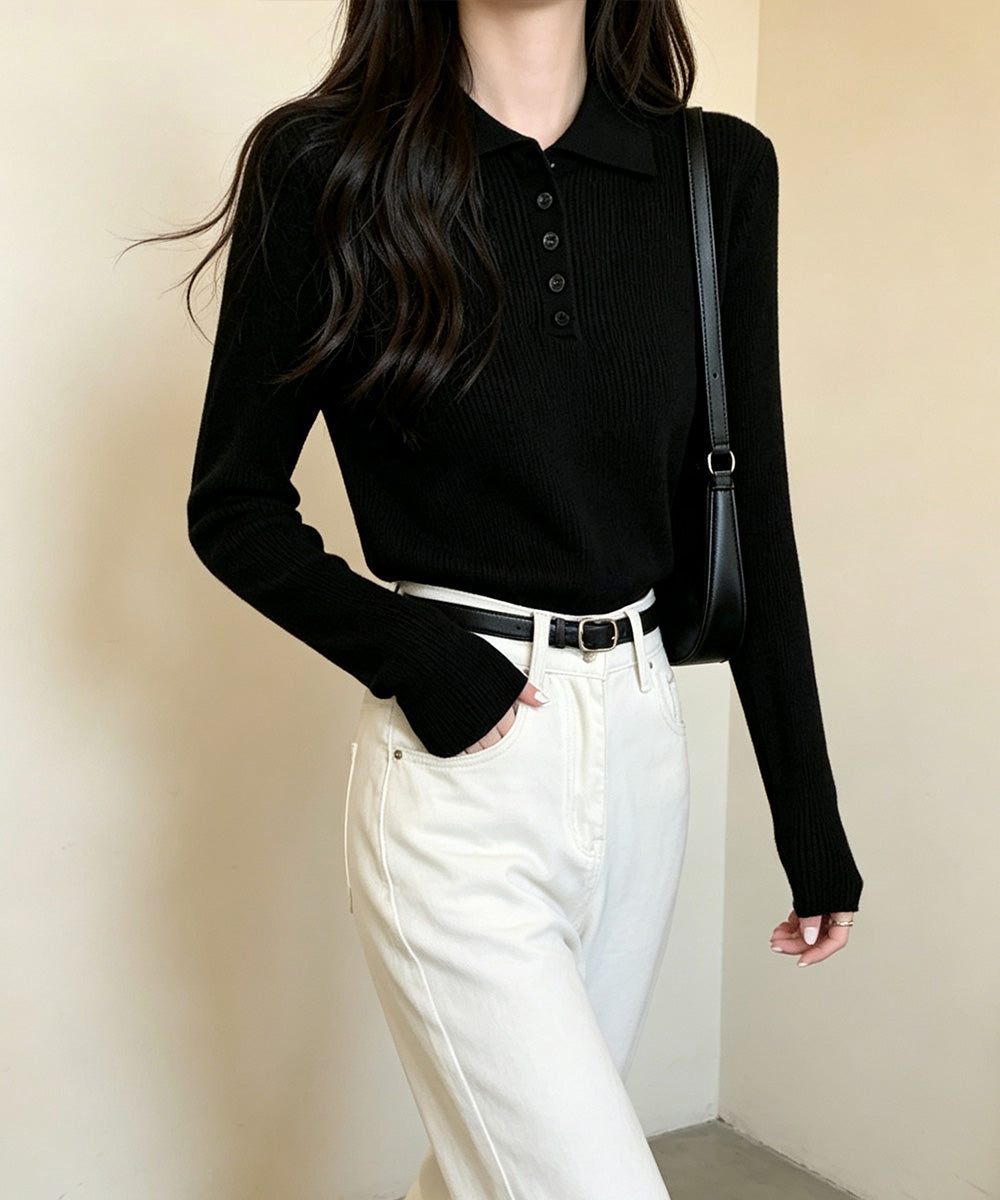 ポロリブニットトップス ベーシック春秋服 詳細画像7