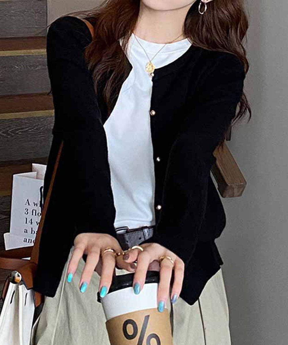 金ボタンショートニットカーディガン韓国風 詳細画像8
