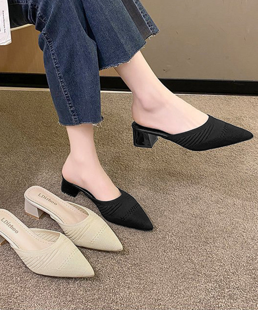 ニットミュールパンプス チャンキーヒール 詳細画像1