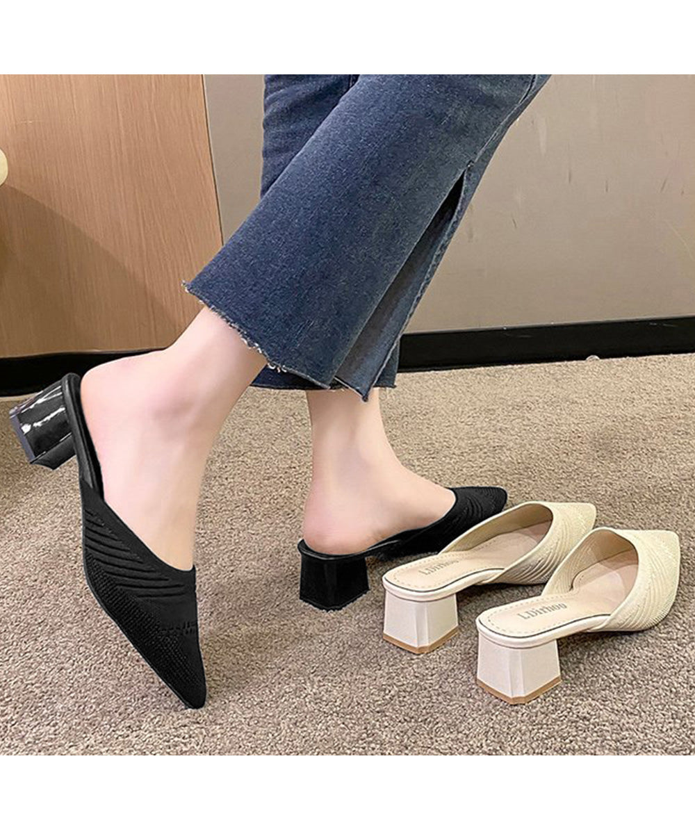 ニットミュールパンプス チャンキーヒール 詳細画像2