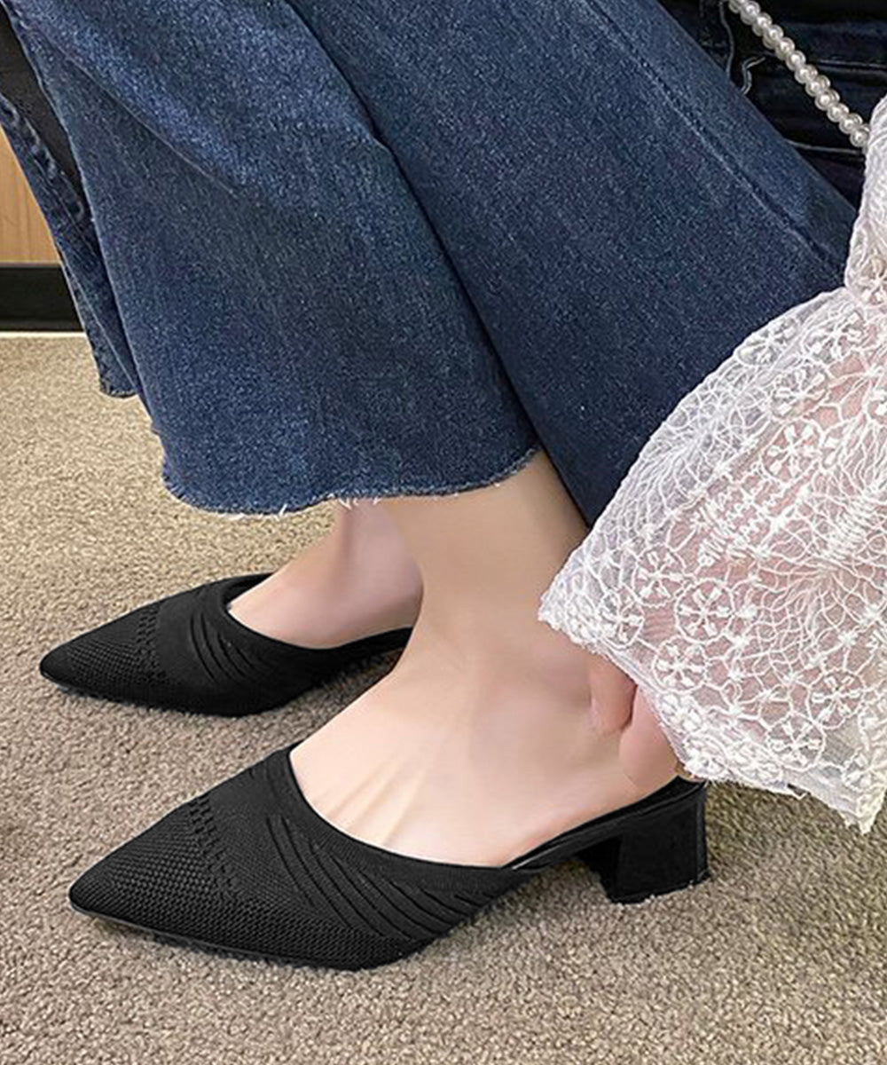 ニットミュールパンプス チャンキーヒール 詳細画像3