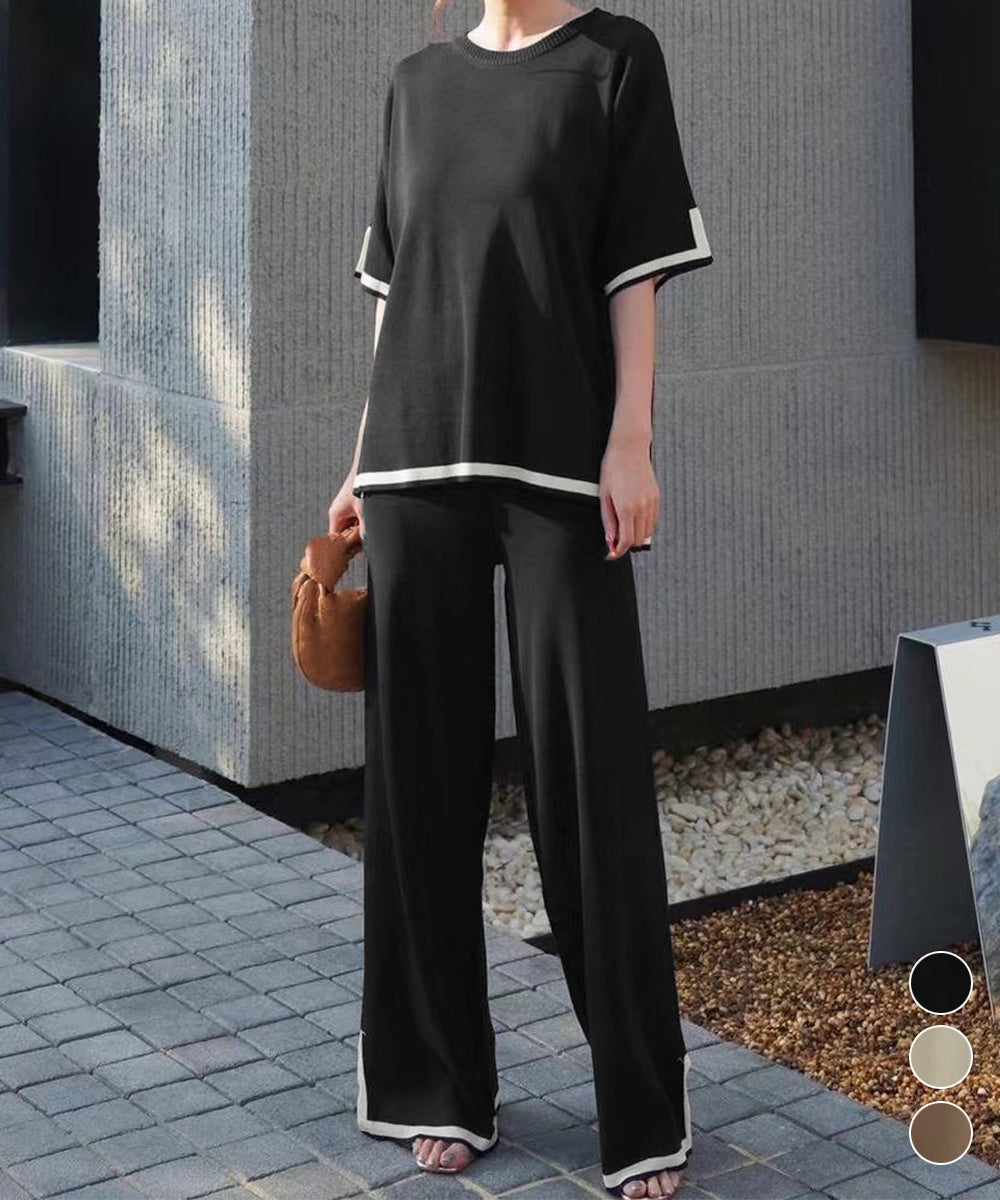 セットアップ 配色スリットニットとパンツ 詳細画像1