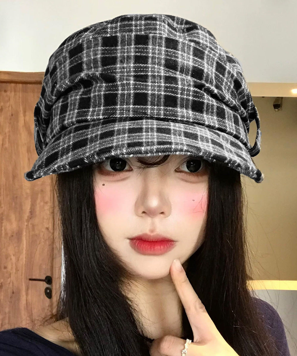 チェック柄キャスケット レトロ韓国風帽子 詳細画像5