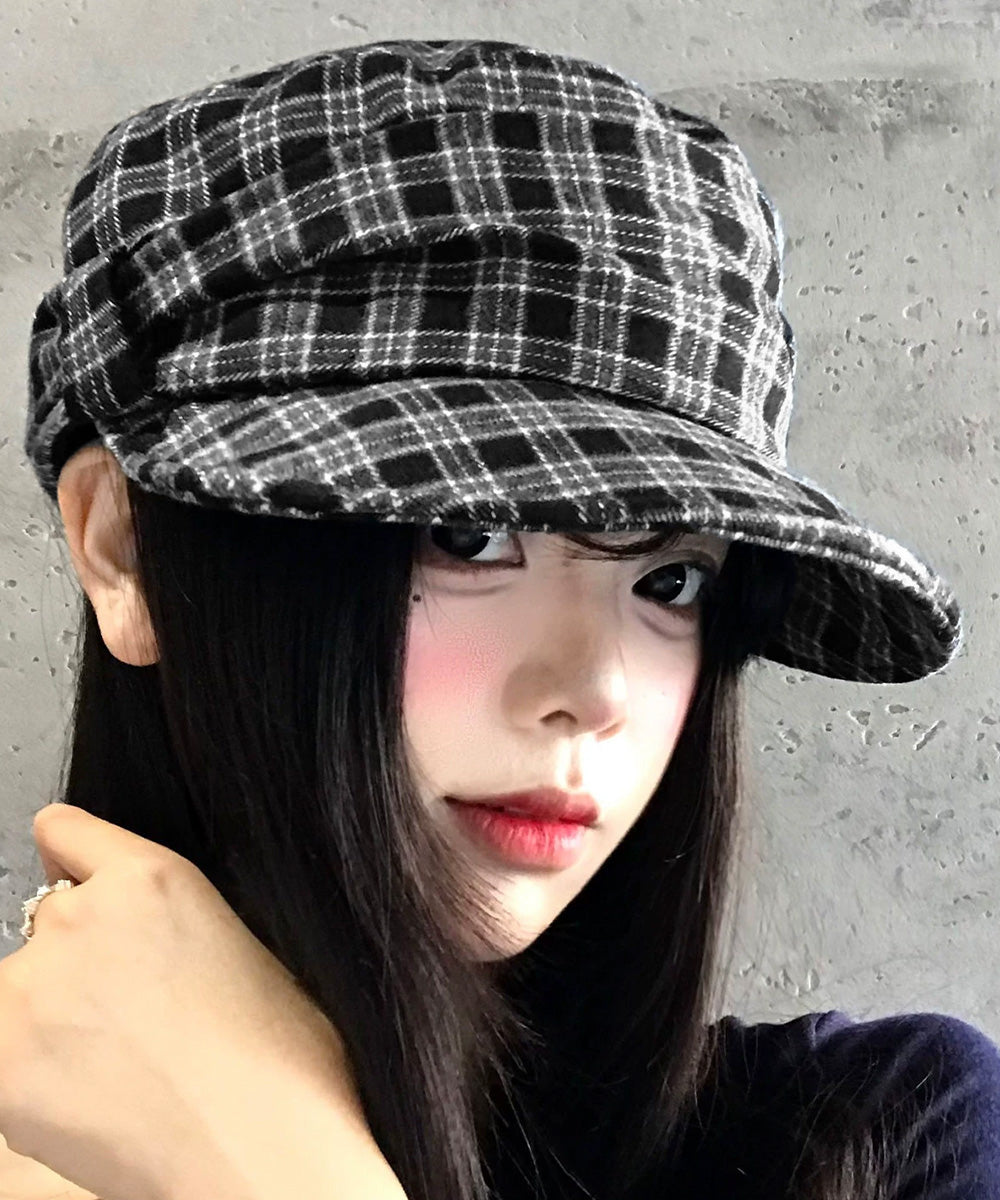 チェック柄キャスケット レトロ韓国風帽子 詳細画像7