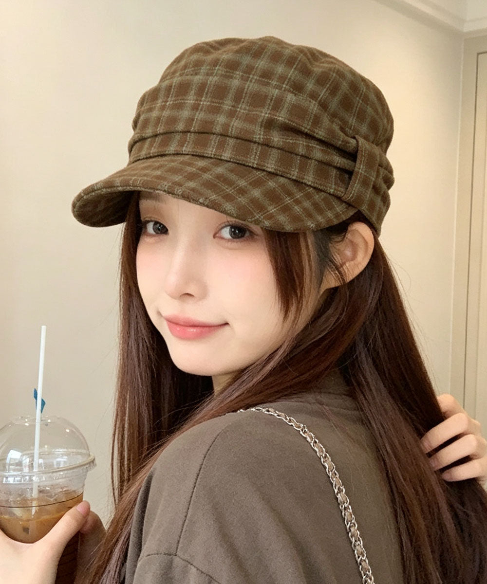 チェック柄キャスケット レトロ韓国風帽子 詳細画像9