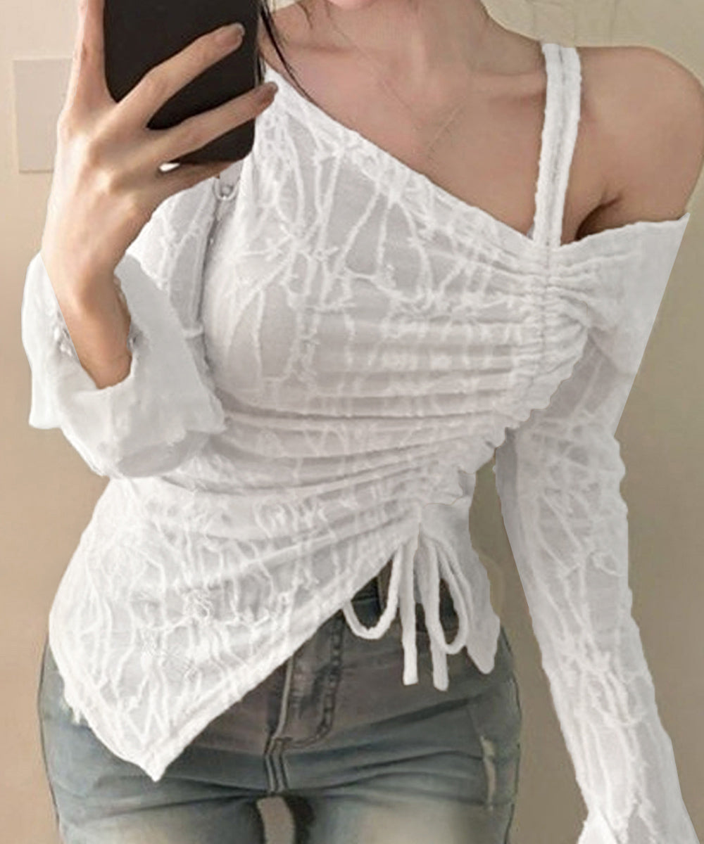 ワンオフショルダーレースTシャツギャザー 詳細画像3