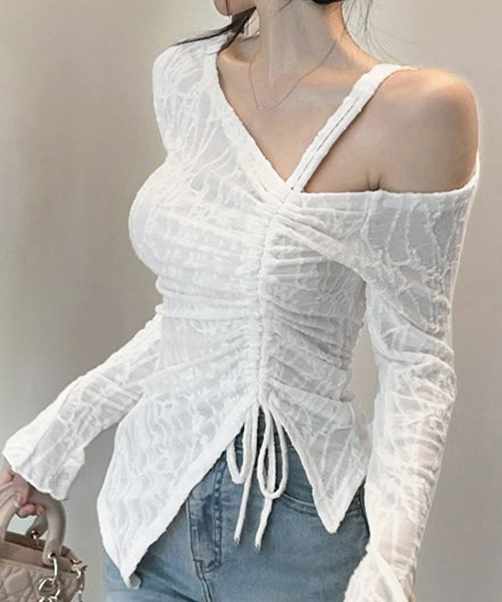 ワンオフショルダーレースTシャツギャザー 詳細画像4