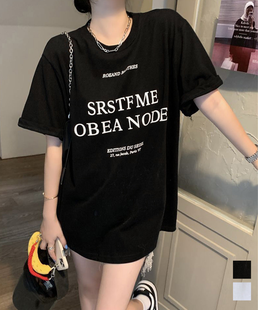 ロゴプリントTシャツ 半袖韓国風トップス 詳細画像1