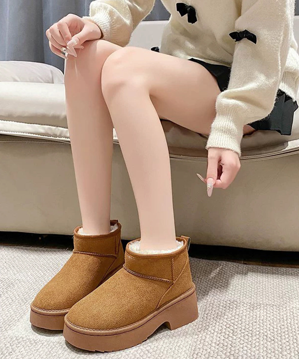 厚底ムートンブーツチャンキーヒールブーツ キャメル
