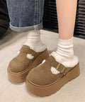 ボア厚底モカシンレディースサボサンダル冬 ふわふわプラットシューズ 暖かい冬靴 履きやすい フェイクムートンローファー 歩きやすい もこもこ防寒靴バックルデザイン 92JLDZSW-008