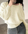 オフショルダーニットトップス肩見せ秋冬服 レディース アシンメトリーワンショルダーニット カジュアルきれいめ ゆったりニットセーター 大人可愛い肩出しニットお洒落 92MRJFS-004