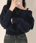 オフショルダーニットトップス肩見せ秋冬服 レディース アシンメトリーワンショルダーニット カジュアルきれいめ ゆったりニットセーター 大人可愛い肩出しニットお洒落 92MRJFS-004
