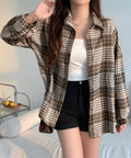 ビエラ起毛チェックシャツ 厚手ネルシャツ レディース ゆったりシャツジャケット 長袖チュニックシャツ ドロップショルダー春秋ライトアウター レトロ シャツアウター 92TINGWAN-001