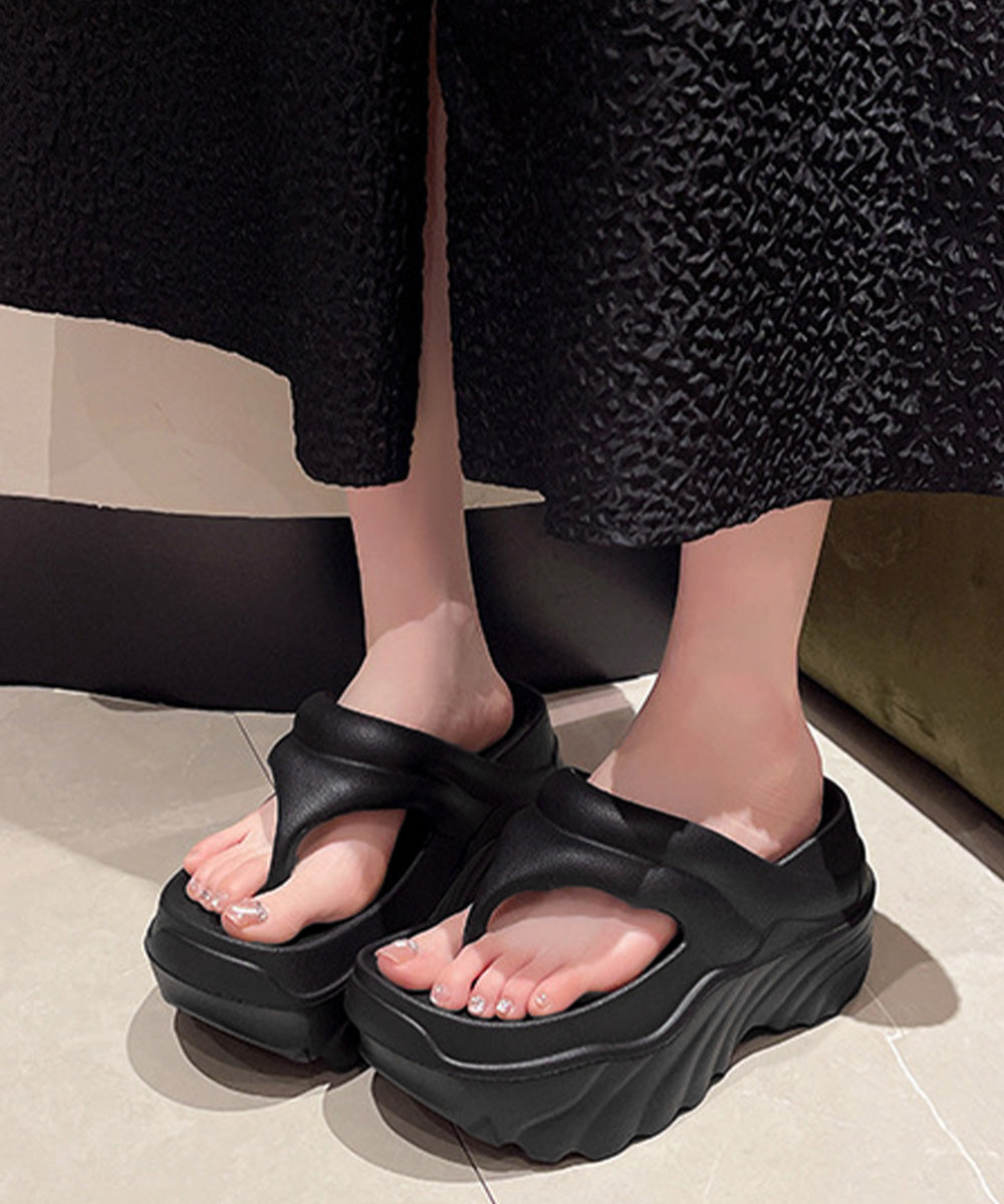 厚底トングサンダルレディース軽量美脚夏靴 ブラック