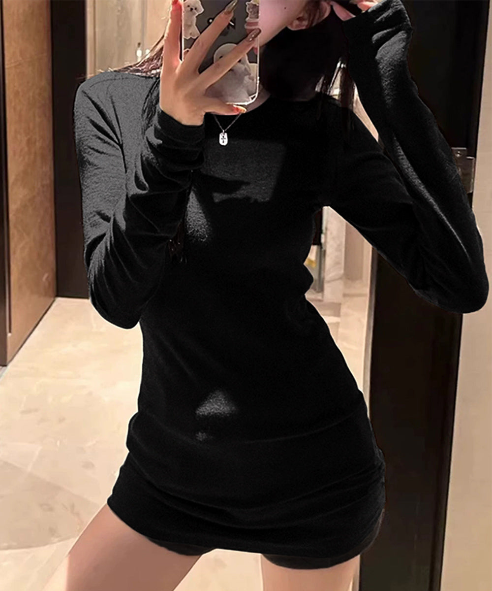 ロングTシャツ 重ね着フィットカットソー レディース ベーシックロンティー 細見えチュニックTシャツ 柔らかいインナートップス カジュアルカットソー ティーシャツ 92YIYUNQ-001