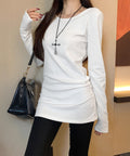 ロングTシャツ 重ね着フィットカットソー レディース ベーシックロンティー 細見えチュニックTシャツ 柔らかいインナートップス カジュアルカットソー ティーシャツ 92YIYUNQ-001