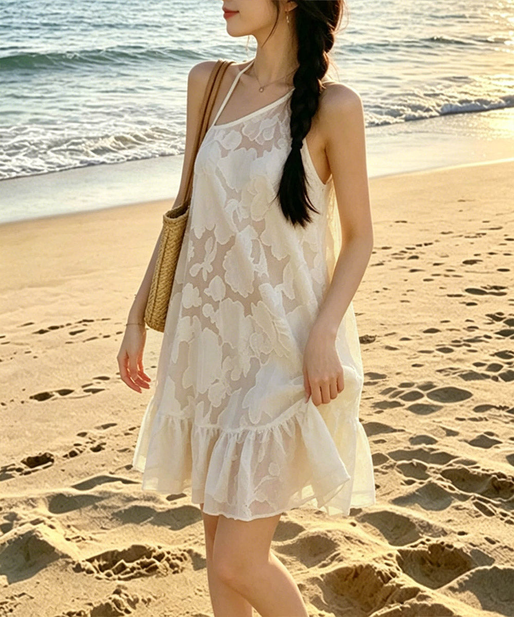 ビキニ3点セット花柄シアーワンピース付き