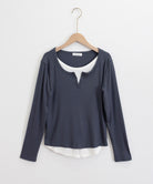 レイヤード風Tシャツ スリットネック秋服 詳細画像21