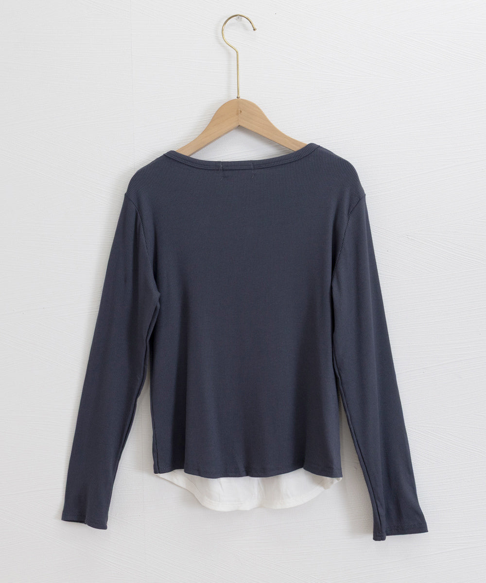 レイヤード風Tシャツ スリットネック秋服 詳細画像22
